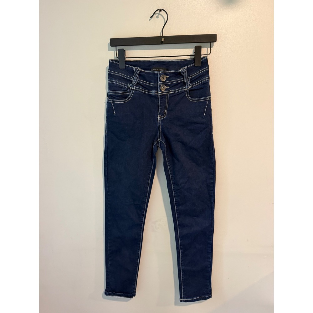 Traffic Jeanswear Womens Dark Wash Skinny Jeans High Rise Contrast Stitch Size 7